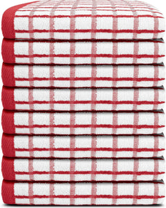 Premium Dish Towels for Kitchen with Hanging Loop 8 Pack 16x26 inch Red Color